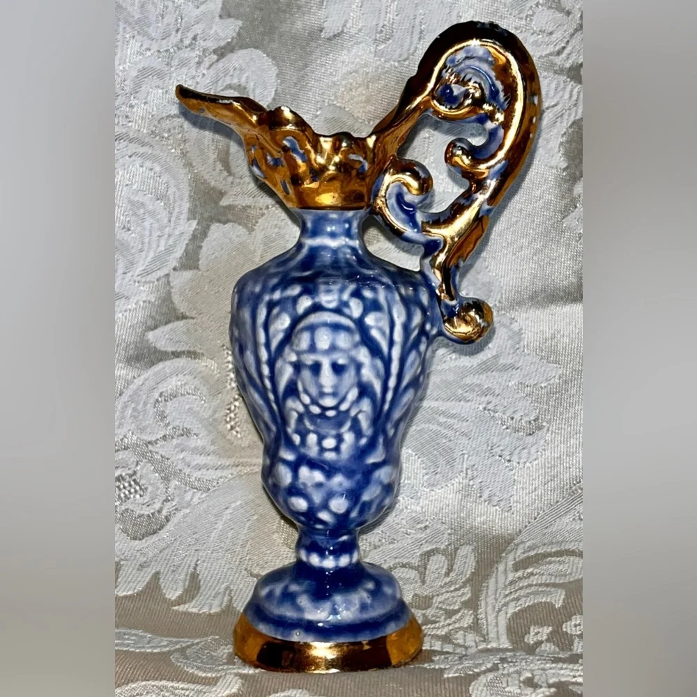 VTG Goldra E. Palestine Blue Gold Ewer Pitcher Mold 422 5.75